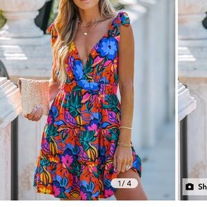 Vibrant Floral Print Tie Strap Mini Dress
